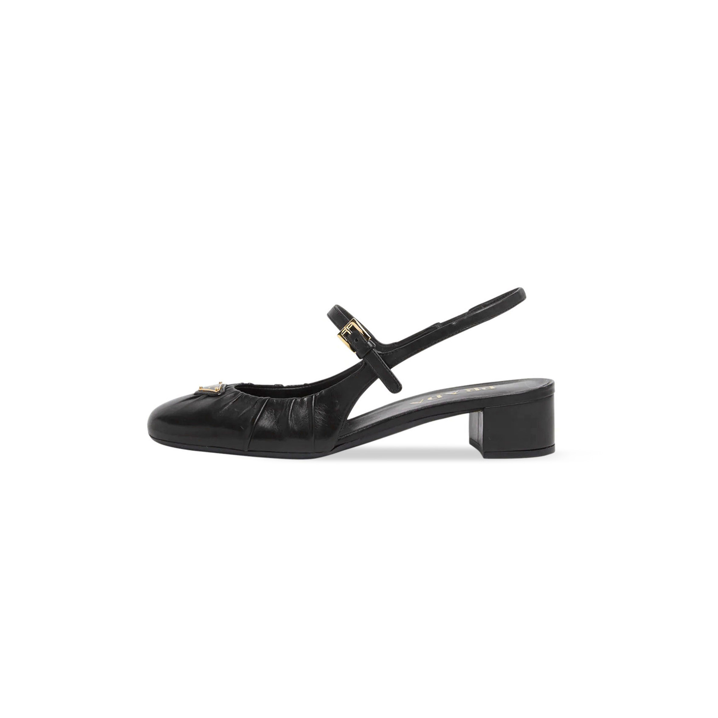 Pra*a ruched toe mary jane leather pumps